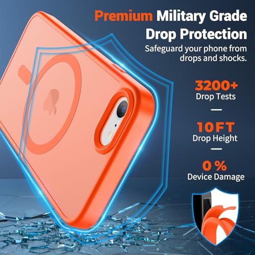 Image of SUPFINE Magnetic for iPhone SE Case 2022 (3rd) /2020 (2nd),iPhone 8 Case(Compatible with MagSafe)(Military Grade Drop Protection) Slim Translucent Matte Phone Case,Orange