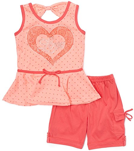 Image of ToBeInStyle Girl's Two Piece Summer Set Cute Tee Top and Matching Shorts Adorable Outfit