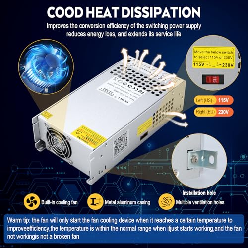 Image of VAYALT 24V 50A 1200W DC Switching Power Supply, Universal Regulated Switching AC 110V /220V to DC 24V Transformer, Power Supply for Industrial, CCTV, Computer Project, LED Strip Light (No Power Cord)