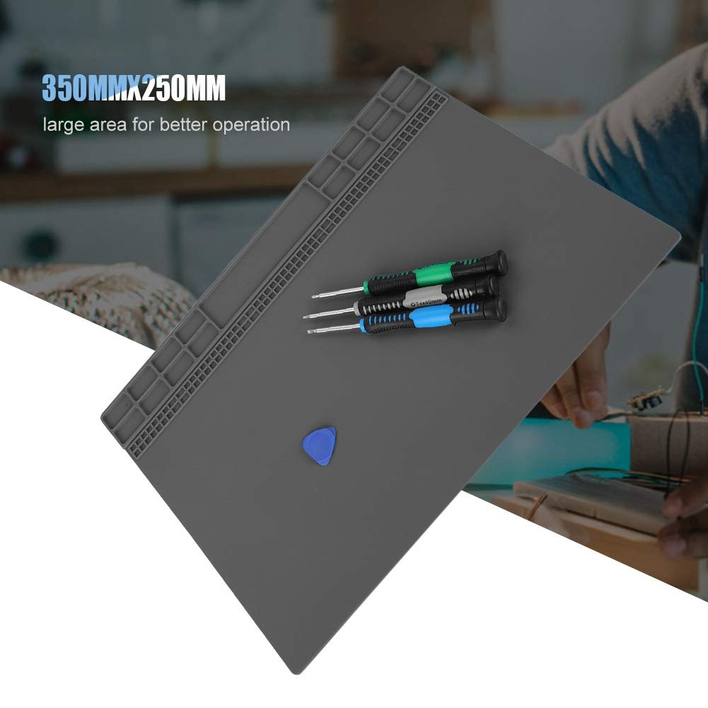 Zer one 350MMx250MM Large Soldering Mat Anti-Static Silicone Pad 500° Heat Insulation Work Station Pad for BGA Soldering Iron Electronics PC (Gray) for Soldering