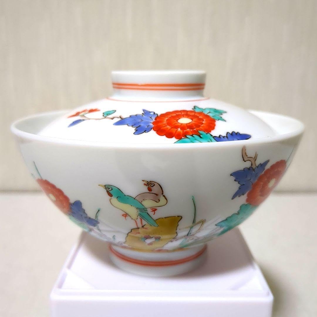 十四代柿右衛門 錦菊鳥文 夫婦飯碗 蓋付 有田焼 重要無形文化財 人間