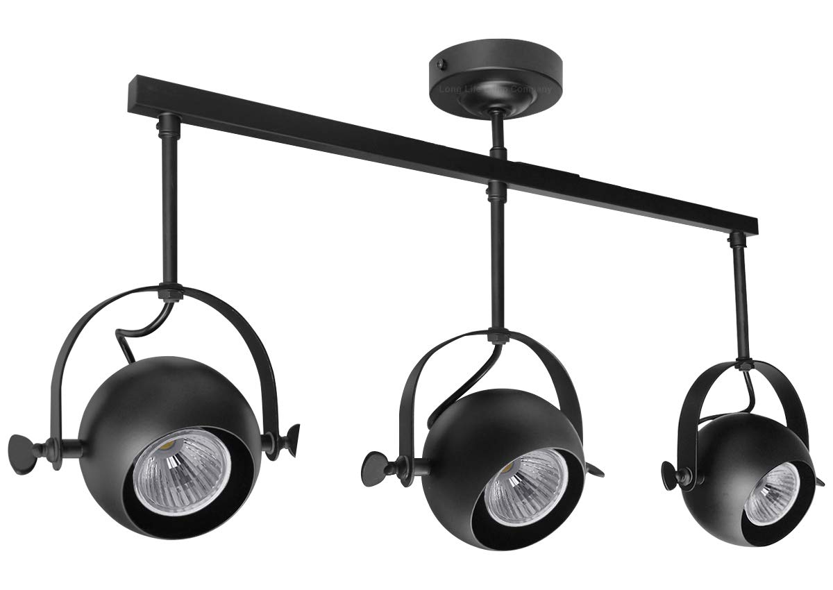 Long Life Lamp Company Black Retro Industrial 3 Way Ceiling Spot Light Adjustable Eyeball Gu10 Track Lights Bar Metal Finish M0075f