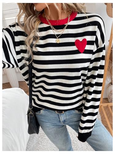 Floerns Women's Striped Print Long Sleeve Sweater Knitted Fall Pullover Tops3