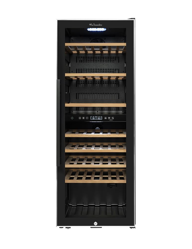 La Sommeliere - Weinkühlschrank ECS81,2Z, 75 Flaschen, 2 Zonen Temperier-Servier-Weinschrank, Glastür aus UV-undurchlässigem Glas, Temperaturbereich von 5°C bis 20°C, freistehend