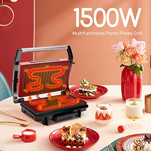 Great-Jacob-Gloria-Maquina-para-panini-Grill-Parrilla-Sandwichera-Potencia-1500W-Placas-con-Revestimiento-Antiadherente-Asa-de-toque-frio-Almacenamiento-vertical-Libre-de-BPA-Rojo-y-negro