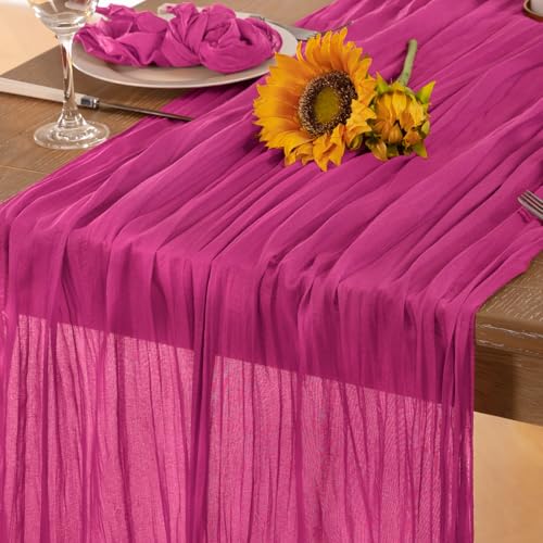 DeZerlor Runner da tavola in garza rosa acceso, 305 cm, in garza color fucsia, decorazione da tavolo per matrimoni, baby shower, San Valentino