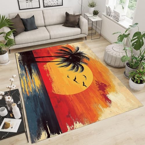Tapis de salon lavable et antidérapant coucher de soleil