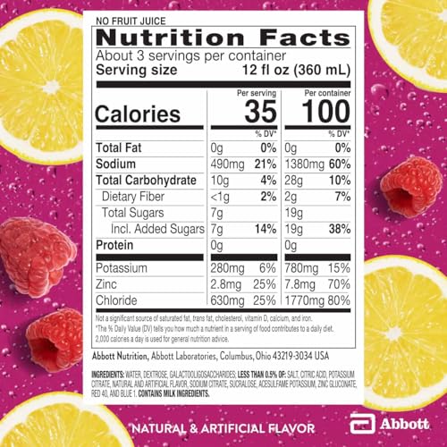 Image of Pedialyte AdvancedCare Plus Electrolyte Hydration Drink | Has 33% More Electrolytes and Has PreActiv Prebiotics | Raspberry Lemonade | 1 Liter, Pack of 4