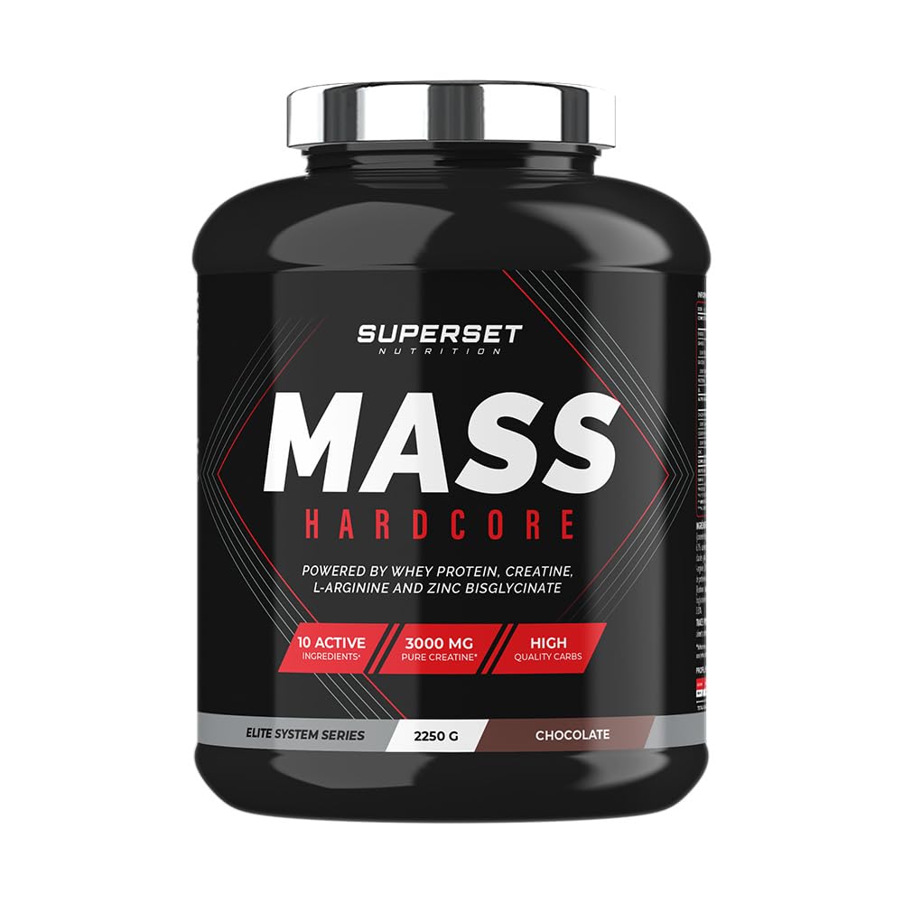 Superset Nutrition | Mass Hardcore (2,25kg) | Gainers | Formule choc : glucide complexe + whey + créatine - Chocolat