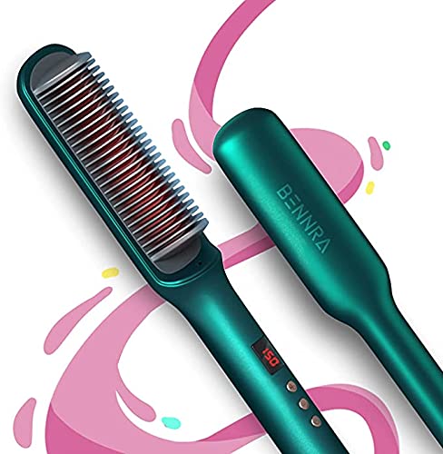 Bennra Hair Straightener Brush (2021New) - Enhanced Ionic Straightening Brush, LED Display & 20s Fast Straight Hair with Negative Ion Generator, Anti-Scald, Best for Salon at Home (Luxury Green)