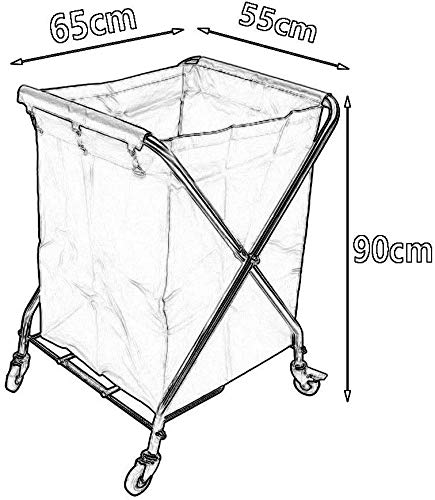 DFEDHF Movable Trolleys, Household Serving Cart Heavy-Duty Laundry Hamper Sorter Cart with Bags, Foldable Hotel Cleaning Collector Service Trolley on Wheels/Blue/65 * 55 * 90Cm(Blue-65 * 55 * 90Cm)