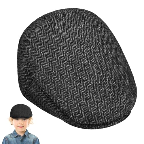 HAKIDZEL Boina Infantil de 50 CM para Pequeño, Gorra Plana Negra y Gris de Lana, Sombrero Vintage para en Temporada de Invierno