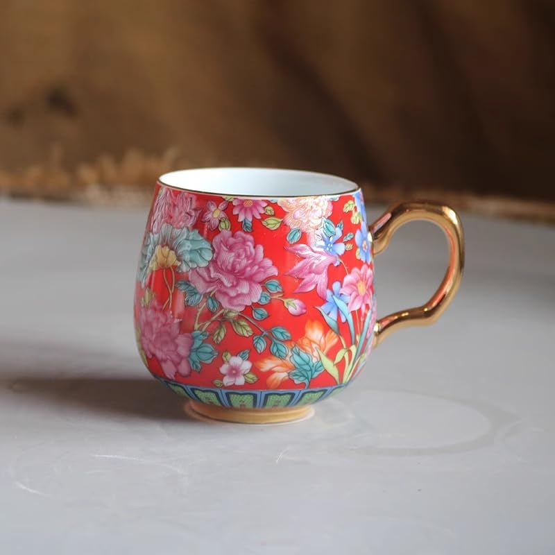Coffee Cup Afternoon Tea Floral Ceramic Water Cup-Red2
