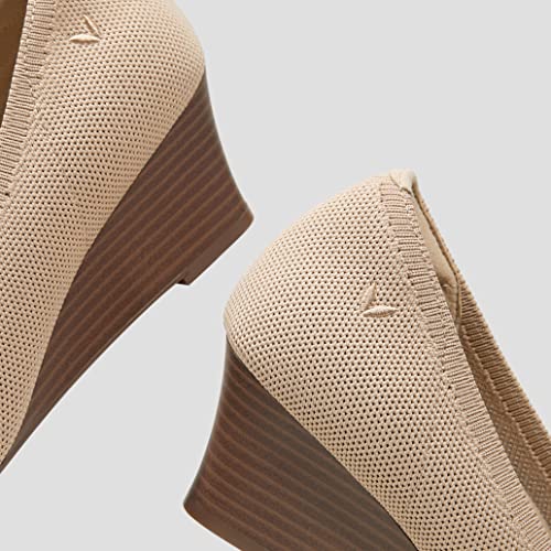 Vivaia Tamia Wedge Women's Round Toe Wedge Pumps Shoes Comfortable Wedge Heels For Dressy Women Pumps With Arch Support Almond #TOP7