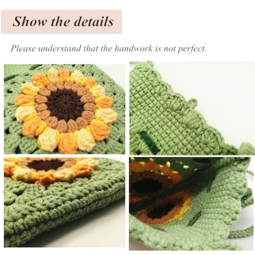 Handmade Crochet Sunflower Blossom Phone Bag Knitted Bag for Women, A-mint green3