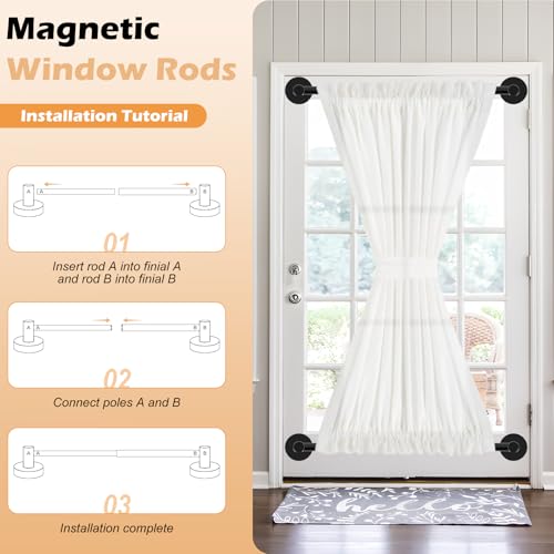 Magnetic Curtain Rod 16-28 inch,Black Magnetic Curtain Rod for Door,Heavy Duty Magnetic Rod for Classroom Whiteboard Calendar,Adjustable Magnetic Curtain Rods,Modern Cafe Curtain Rod,Door Curtain Rod