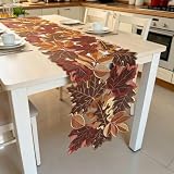 Bubaxuce Herbst Tischdecke Im Format 35×150cm Mit Durchbrochen Ahornblatt Motiv, Moderne Herbst Tischläufe, Herbstdekoration Für Esstische, Buffets und Erntedankfest Deko