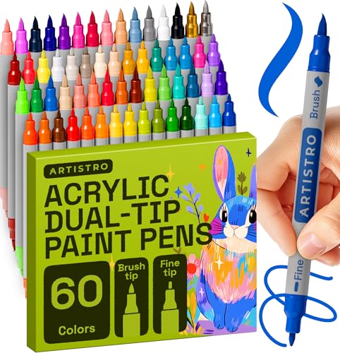 Image of ARTISTRO 60 Acrylic Paint Markers - Paint Pens for Drawing - For Fabric, Rock, Glass, Wood, Molds - Arts & Crafts Gift for Adults, Teens, Kids, Classroom Must Haves & School Supplies