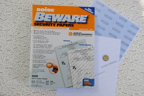 Boise Beware anti-copy and forgery-resistant Prescription Forms - sold in a ream of 500 sheets