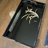 しました 富士型 長手盆 会津塗 蘭柄お盆