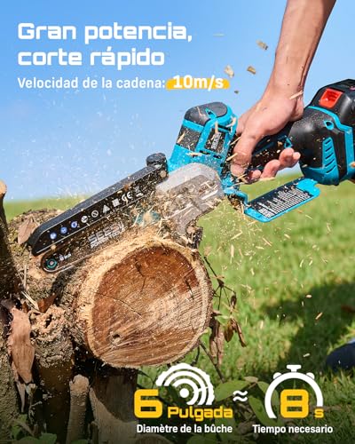 Miniatura 3 de Seesii Mini Motosierra Batería 6 Pulgadas, Sin Escobillas Sierra Electrica Podar Arboles Con 2 4000 Mah Baterías, Motosierra Eléctrica Con Lubricador Automático, Compatible Con Batería Makita 18v