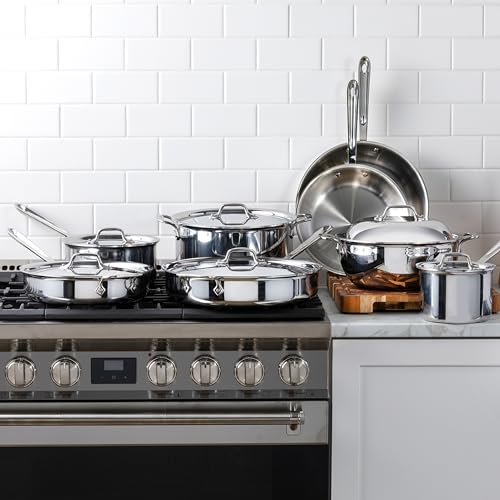 Image of All-Clad D3 3-Ply Stainless Steel Cookware Set 14 Piece Induction Oven Broiler Safe 600F Pots and Pans Silver