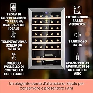 KLARSTEIN Cantinetta Vino, Cantinetta Vino Refrigerata a Zona Singola per Interno/Esterni, Frigo Bar, Cantina Vino con Vetrina, Mini Bar, Frigo Vino con Illuminazione LED, 4-18°C, 36 Bottiglie