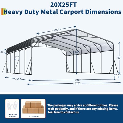 Image of GAOMON Metal Carport, Carport with Reinforced Base and Galvanized Steel Roof, Heavy Duty Garage Car Shelter Shade, Outdoor Car Port Canopy for SUV, Truck, Boats, 20x25 FT