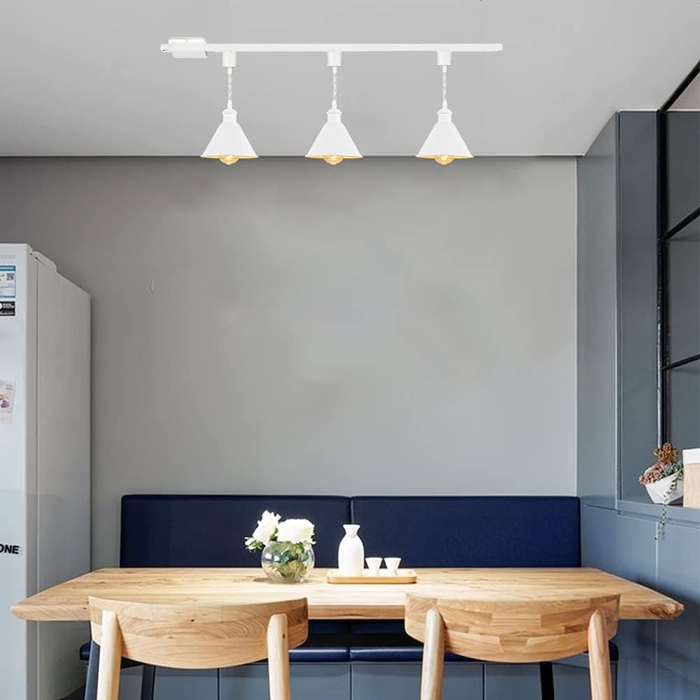 Modern Design White Metal Pendant Track Lighting White E26 Base 3.9 inches White Twisted Cord Single Circuit H Track Light Fixture for Loft Hallway Bar Bulb and Track Not Included