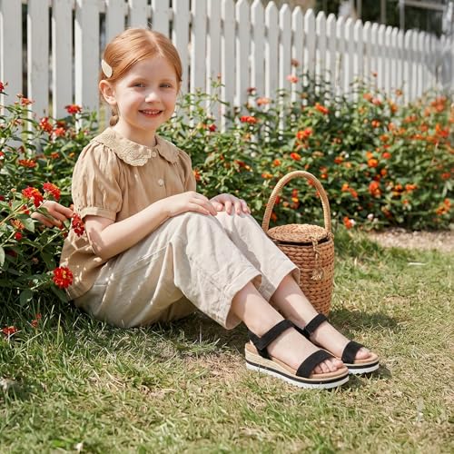Image of Athlefit Girls Platform Wedge Sandals Open Toe Espadrille Sandals Ankle Strap Summer Dress Shoes for Toddler Little Big Kid