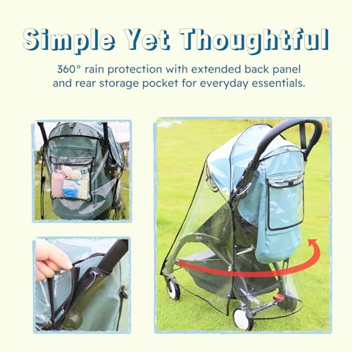 Lusinus Stroller Rain Cover – Thick EVA Waterproof Windproof Canopy Compatible with YOYO – Breathable with Side Vents – Includes Oxford Waterproof Drawstring Bag – Baby Stroller Accessory