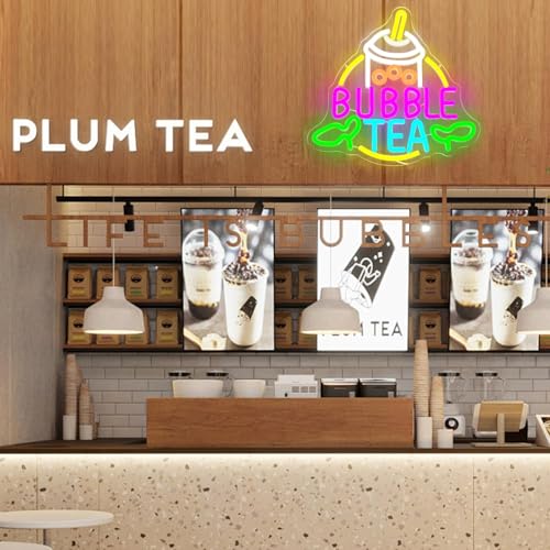 Image of Bubble Tea Neon Sign Boba Neon Light Sign Dimmable Milk Tea LED Signs for Room Beverage Coffee Shop Bubble Boba Tea Party Wall Decor Light Up Sign Gifts