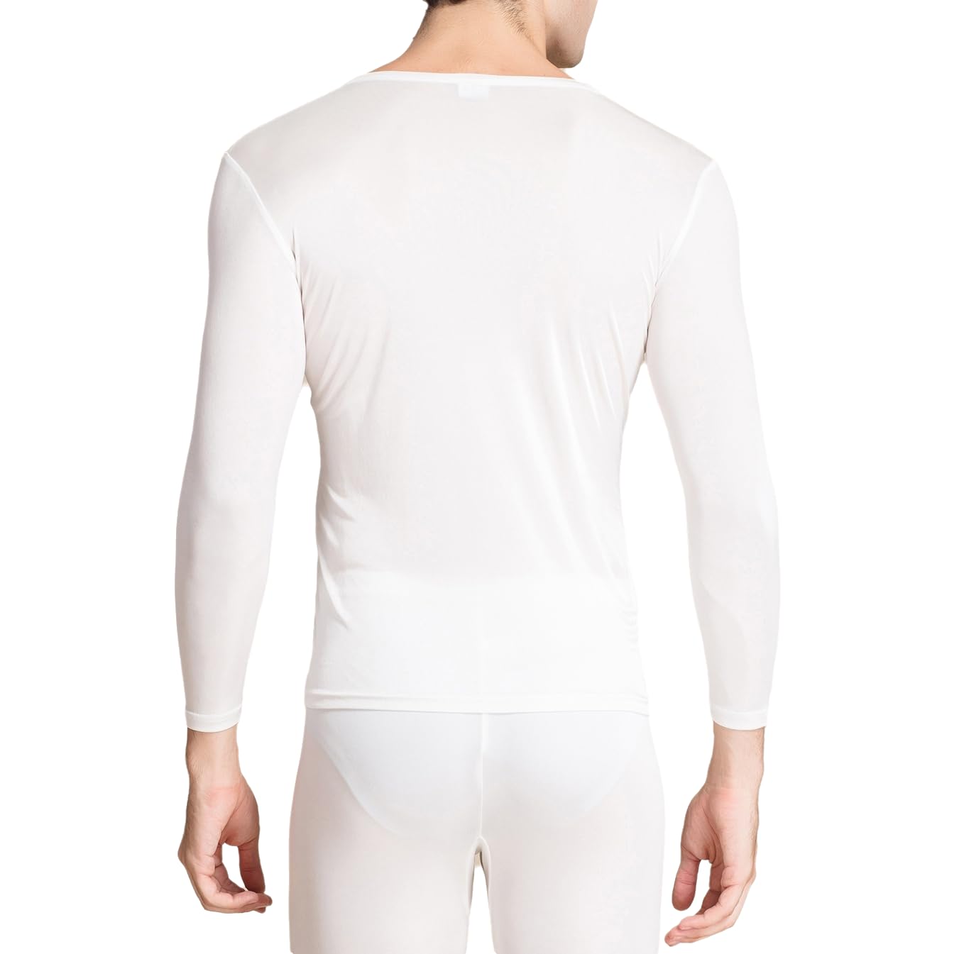 Chemise à manches longues en soie pour homme - Sous-vêtement thermique - Col en V - Couche de base en soie de mûrier