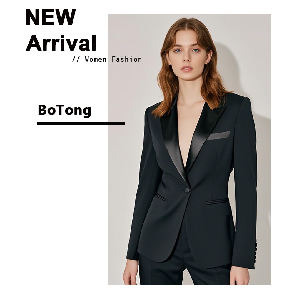 Completo da donna in due pezzi, con risvolto a punta, con tasca a getto, pantaloni da donna, per ufficio, lavoro, slim fit, abbigliamento casual, blazer e pantaloni