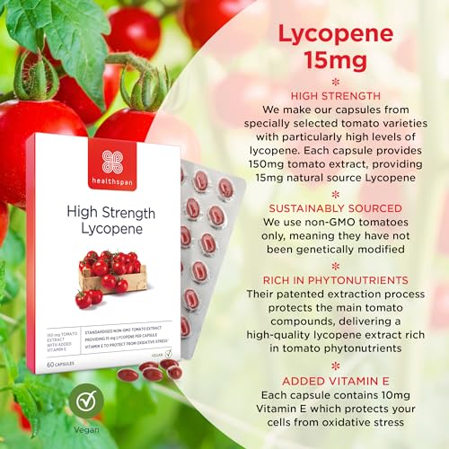 Healthspan Lycopene for Men's Health 15mg (2 Months Supply) | Natural Source Lycopene with Vitamin E | Rich in Tomato Phytonutrients | Non-GMO Tomatoes | Vegan - 2