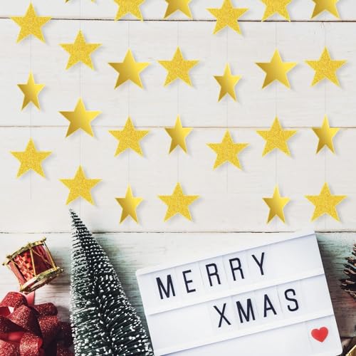 Image of Patelai 210 Feet Glitter Star Garland Banner 2026 Party Decoration Double Side Star Hanging String Streamer Paper Twinkle for Graduation Wedding Birthday (Gold,Glitter Gold)