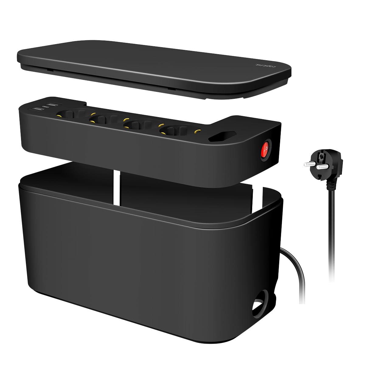 LogiLink LPS282U - Caja de Cables con 5 enchufes (Incluye 3 Puertos USB), Color Negro