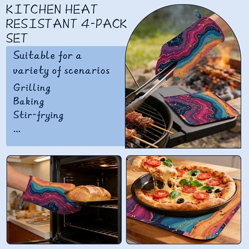 Gants de cuisine en marbre abstrait pour cuisson au four - 6