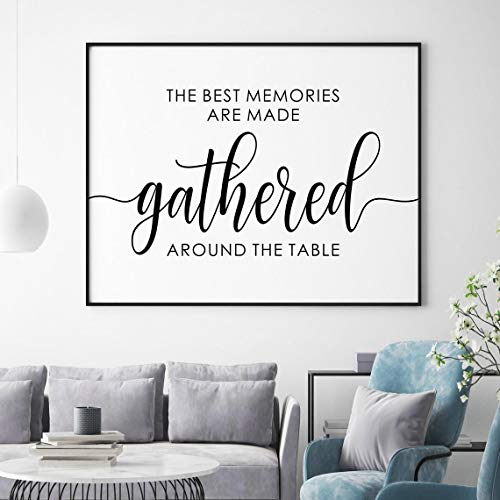 JESC Dining Room Wall Art The Best Memories are Made Gathered Around The Table, Dining Room Sign Kitchen Wall Decor, Family Quote Kitchen Sign No Frame