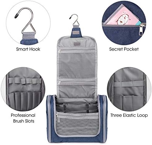 WANDF Large Hanging Toiletry Bag Travel Cosmetic Organizer Shower Bathroom Bag for Men Women Water-Resistant (Denim Navy Blue)