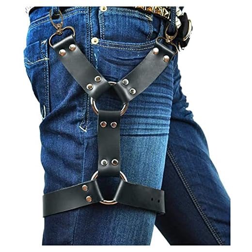 keland Arnés de Cuero Negro Punk Sexy Jaula Cinturón de ligadura de Muslo para Mujeres o Hombres (Negro-B)