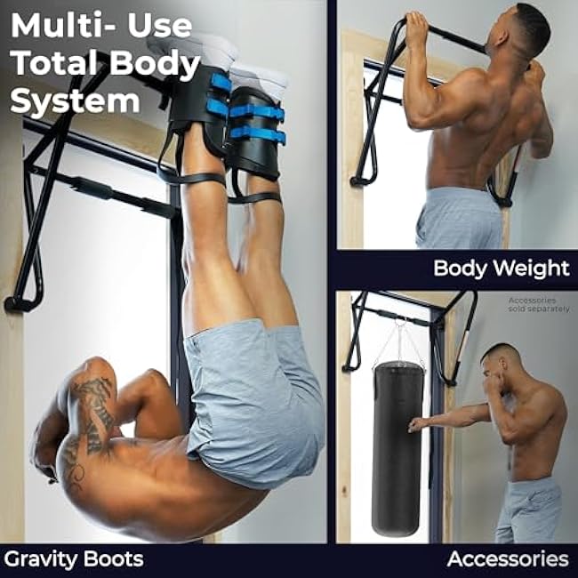 TEETER EZ-Up Inversion & Chin-Up System - Doorway Pull-up Workout Bar and Gravity Boots for Fitness, Stretching, and Back Pain Relief