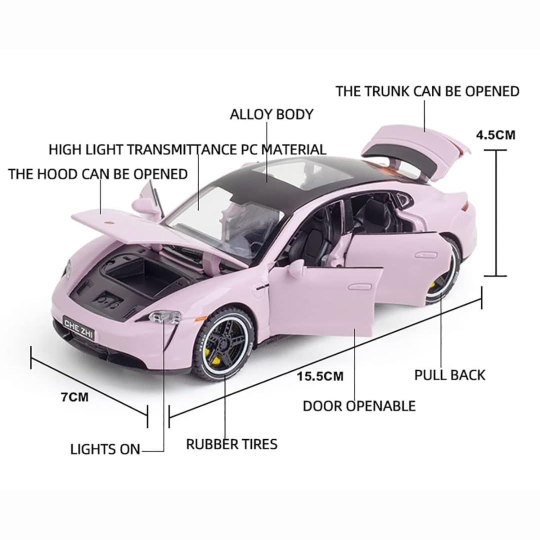 CROPDAK Exclusive Alloy Metal Pull Back Die-cast Car Scale Model with Sound Light Mini Auto Toy for Kids Metal Model Toy Car with Sound and Light?New Version? (Porsche Taycan -Multicolor) 3