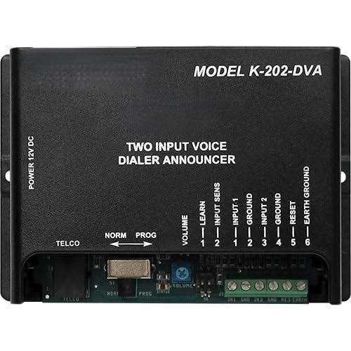 K-202-DVA Two-Input Voice Alarm Dialer, Programmable Emergency Notification, Auto-Dialing, 14 Contact Numbers, Custom Voice Messages