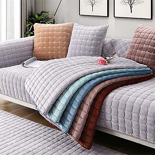 Cubierta de sofá elástica de felpa suave protector de asientos color sólido lavable 3