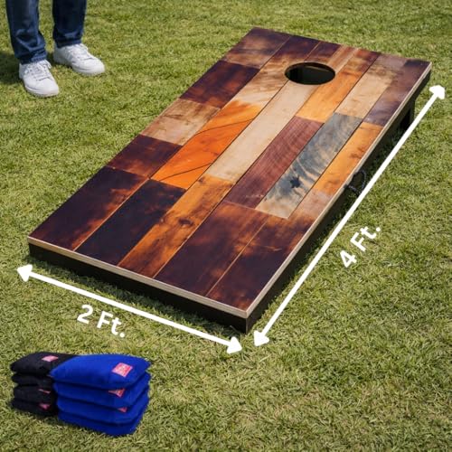 Image of Beewibe Classic Cornhole Board Game Kit - Available in 4'x2' Size - Comes with 8 Cornhole Bags (Cornhole Board Game Set) (Color Block Rustic)