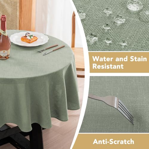H.VERSAILTEX Linen Table Cloths Round 60 Inch Premium Tablecloth Spill-Proof Waterproof Table Cover for Dining Buffet Feature Extra Soft and Thick Fabric Wrinkle Free, Sage by H.VERSAILTEX - Used condition - Image 4