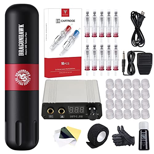 Dragonhawk S2 Rotary Tattoo Pen Machine Gun Kit - Complete Beginners Tattoo Cartridges Needles Kit