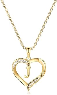 Heart Initial Necklace for Women, 14K Gold Plated Cubic Zirconia Heart Pendant Necklace, Dainty Initial Charm Necklace Letter A to Z Initial Jewelry for Women Girls