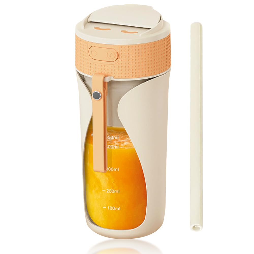 Portable Blender Cup, Personal Rechargeable Juicing Tool with Straw & 6 Blades, Mini Multi-Function Fruit Mixer for Home, Sport, Office